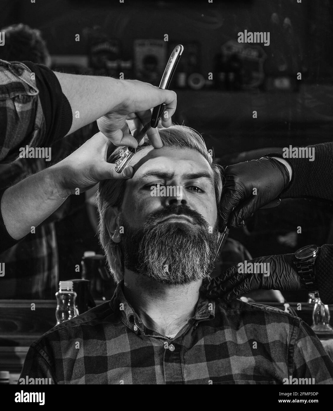 Man at hairdresser salon. Mastered craft from cutting hair every day. Visit  hairdresser. Maintaining shape. Barbershop client. Shaving facial hair  Stock Photo - Alamy