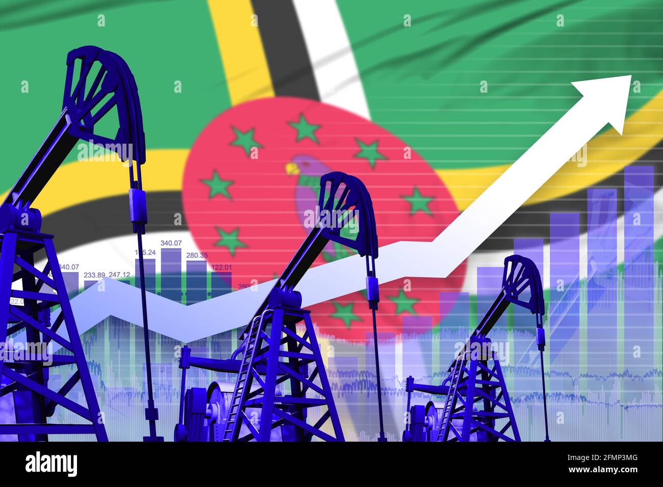 Dominica oil industry concept, industrial illustration - rising up ...