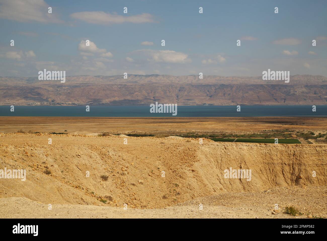 View of the Dead Sea Depression from Qumran Stock Photo