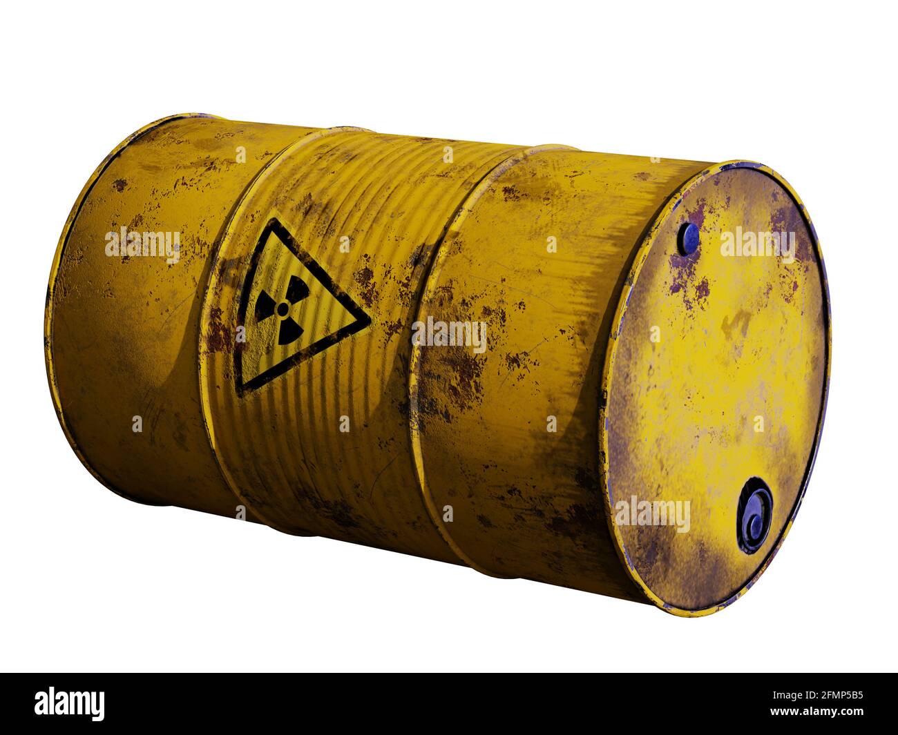 radioactive waste in barrel, isolated on white background Stock Photo