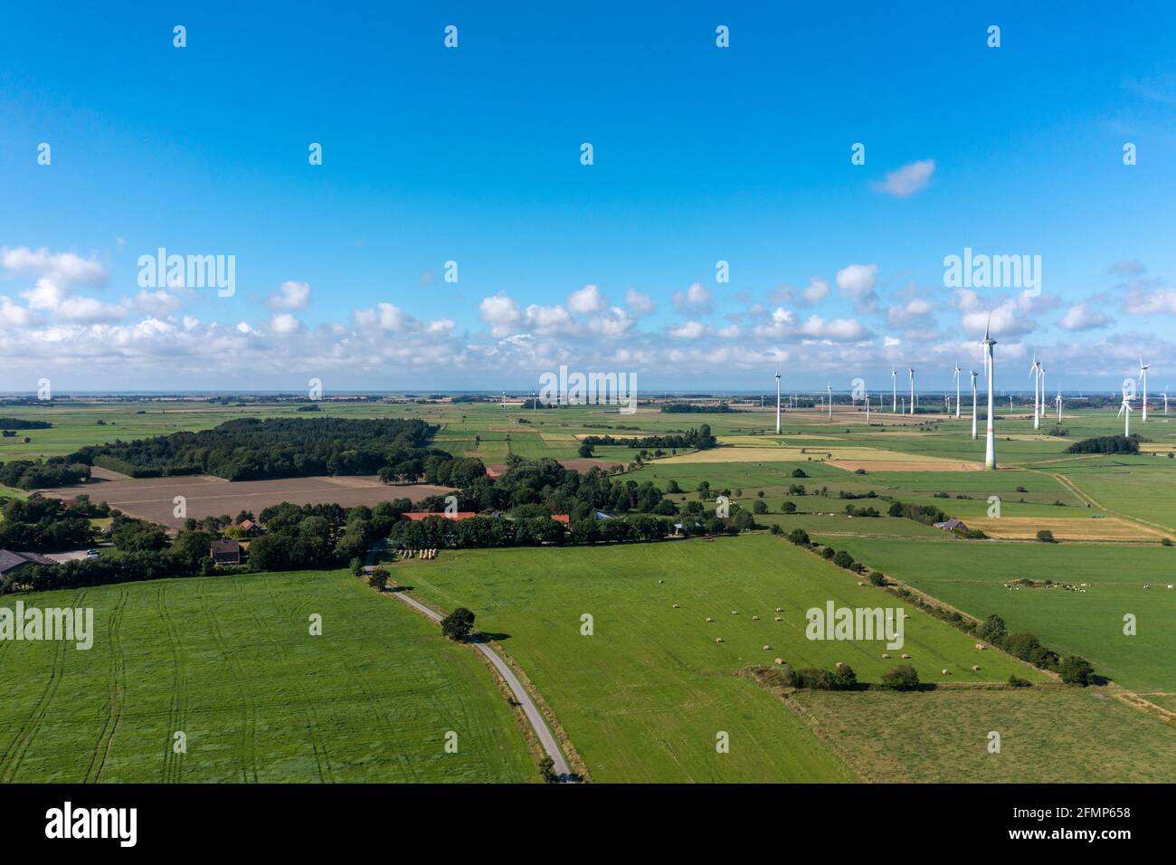 Aerial view with wind farm, Arle, Lower Saxony, Germany, Europe Stock Photo