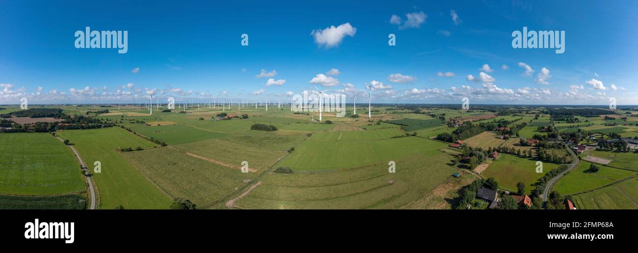 Aerial view with wind farm, Arle, Lower Saxony, Germany, Europe Stock Photo