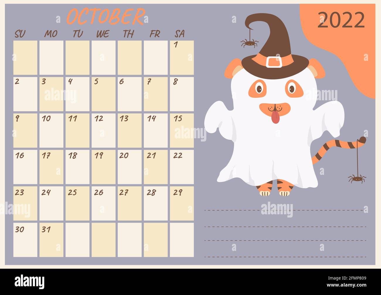 Halloween October 2022 Calendar Planner Calendar For October 2022. Cute Ghost Tiger In A Hat With Spiders  At, Halloween Holiday. Year Of The Tiger In Chinese Or Oriental. Vector.  Hor Stock Vector Image & Art - Alamy
