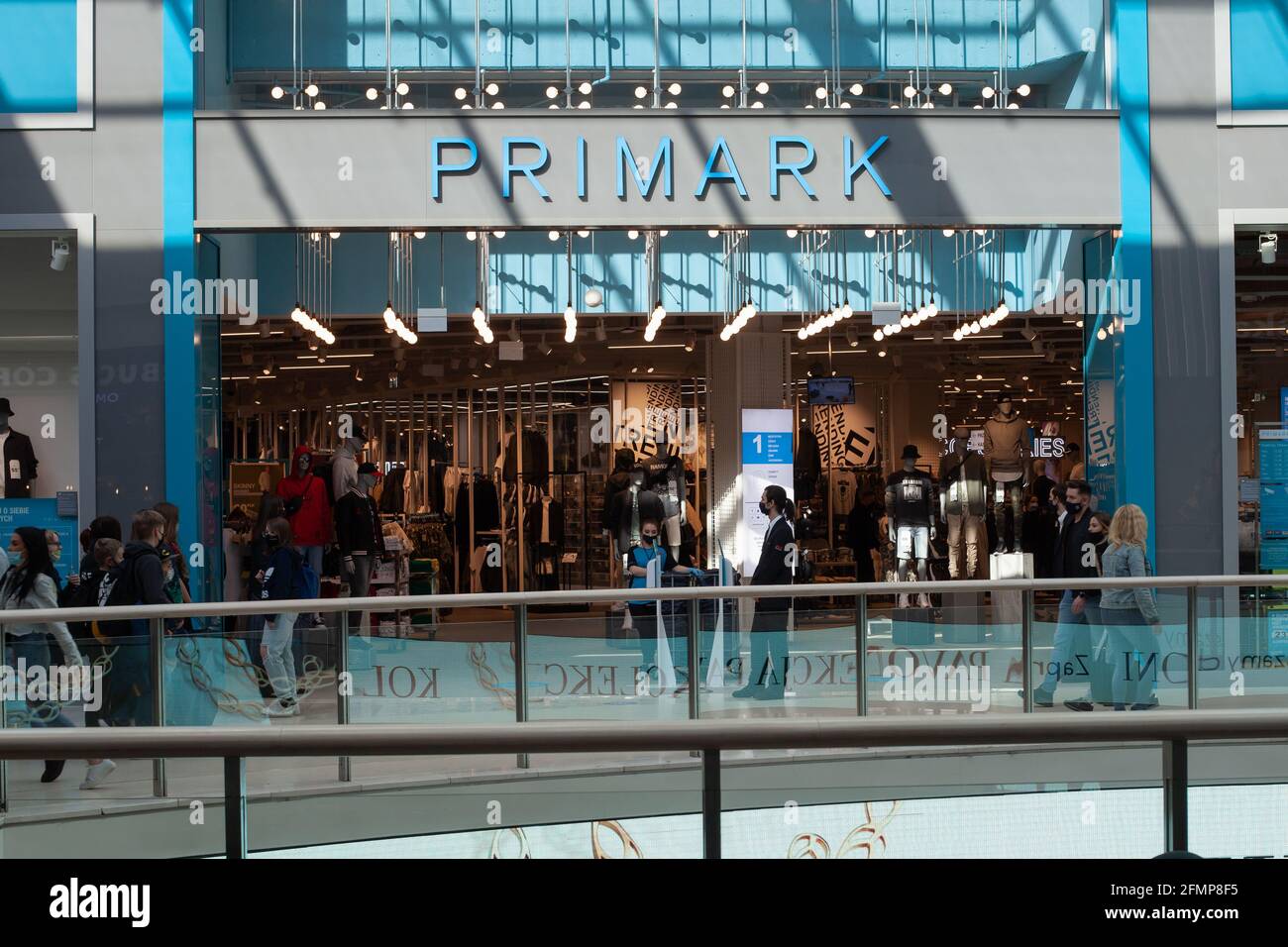 POZNAN, POLAND May 08, 2021 Sign Primark. Company signboard Primark. Shopping Center. LOGOTYP