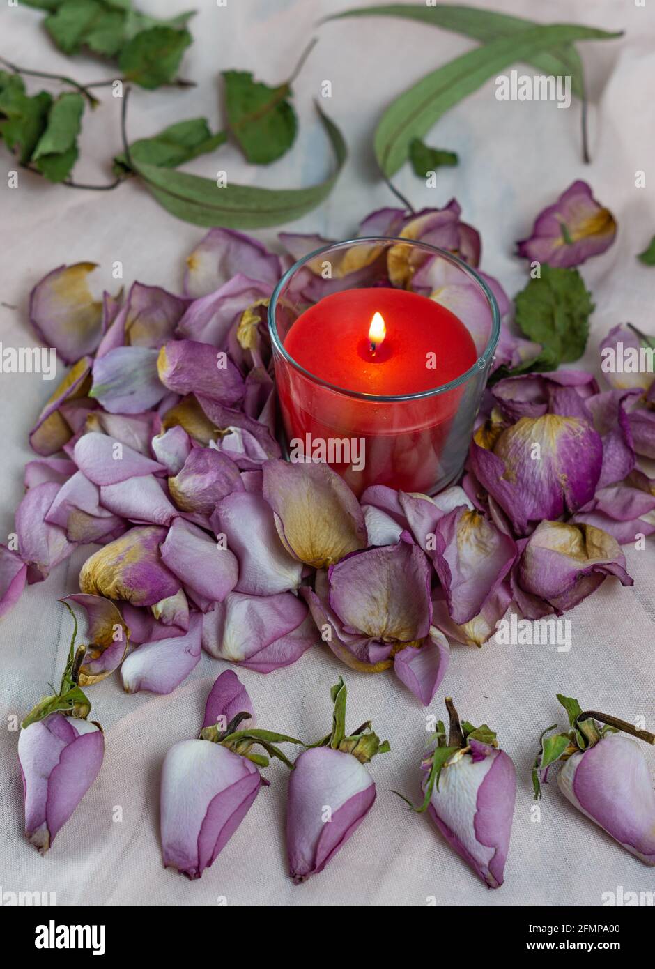 dried roses, candle and book Stock Photo Alamy