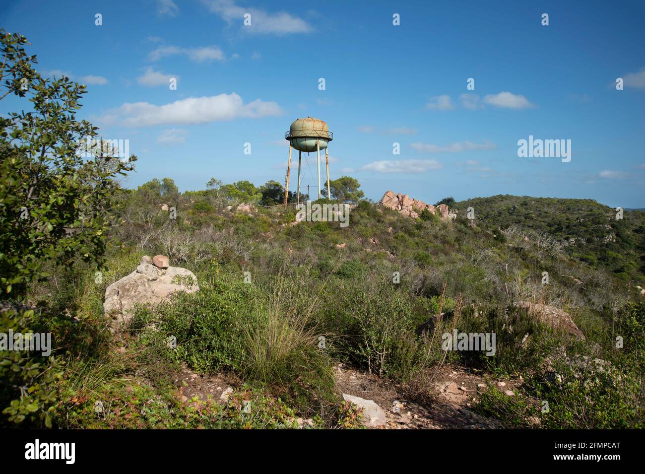the old water storage tower at the American military base on the island of menorca spain Stock Photo