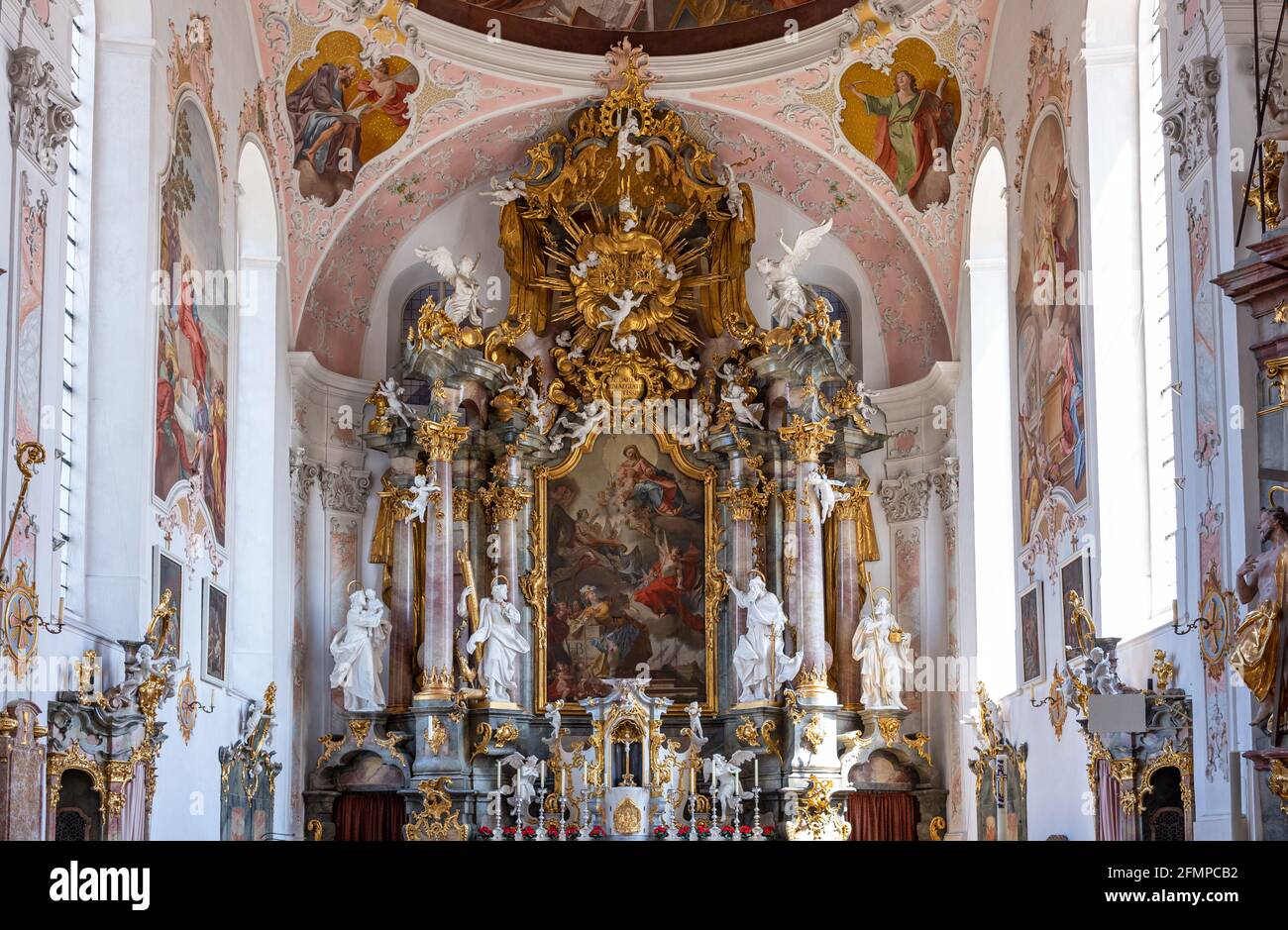 Ettal, Germany, Bavarian Lander, St.Peter and Paul Church, the frescoes and ecorations of the nave Stock Photo