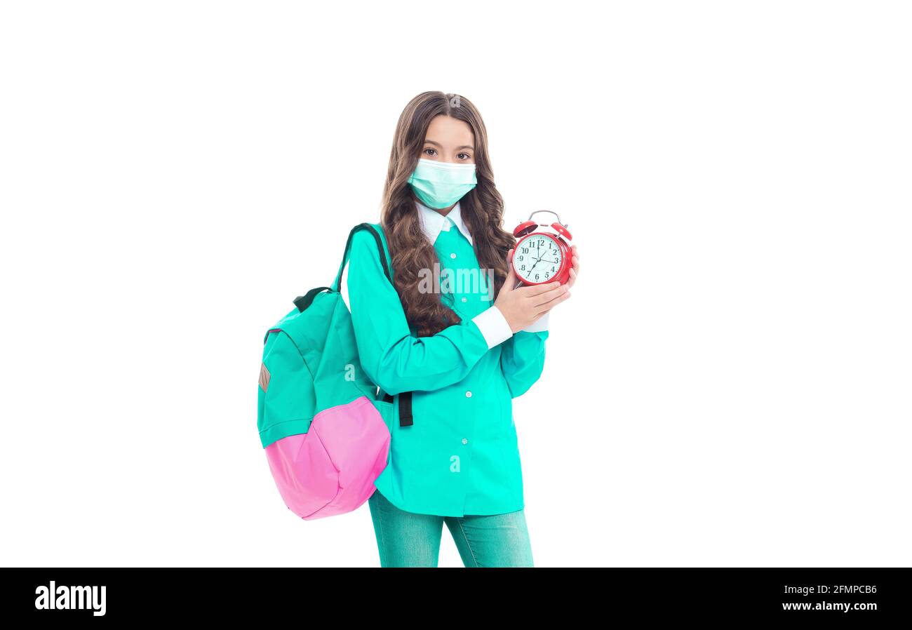 Primary school kid wear face mask against COVID19 disease transmission