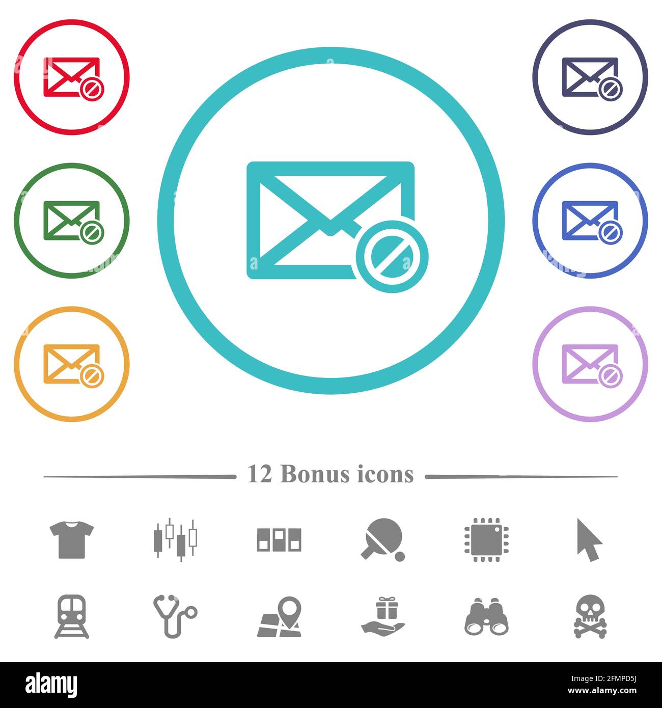 Forbidden mail flat color icons in circle shape outlines. 12 bonus ...