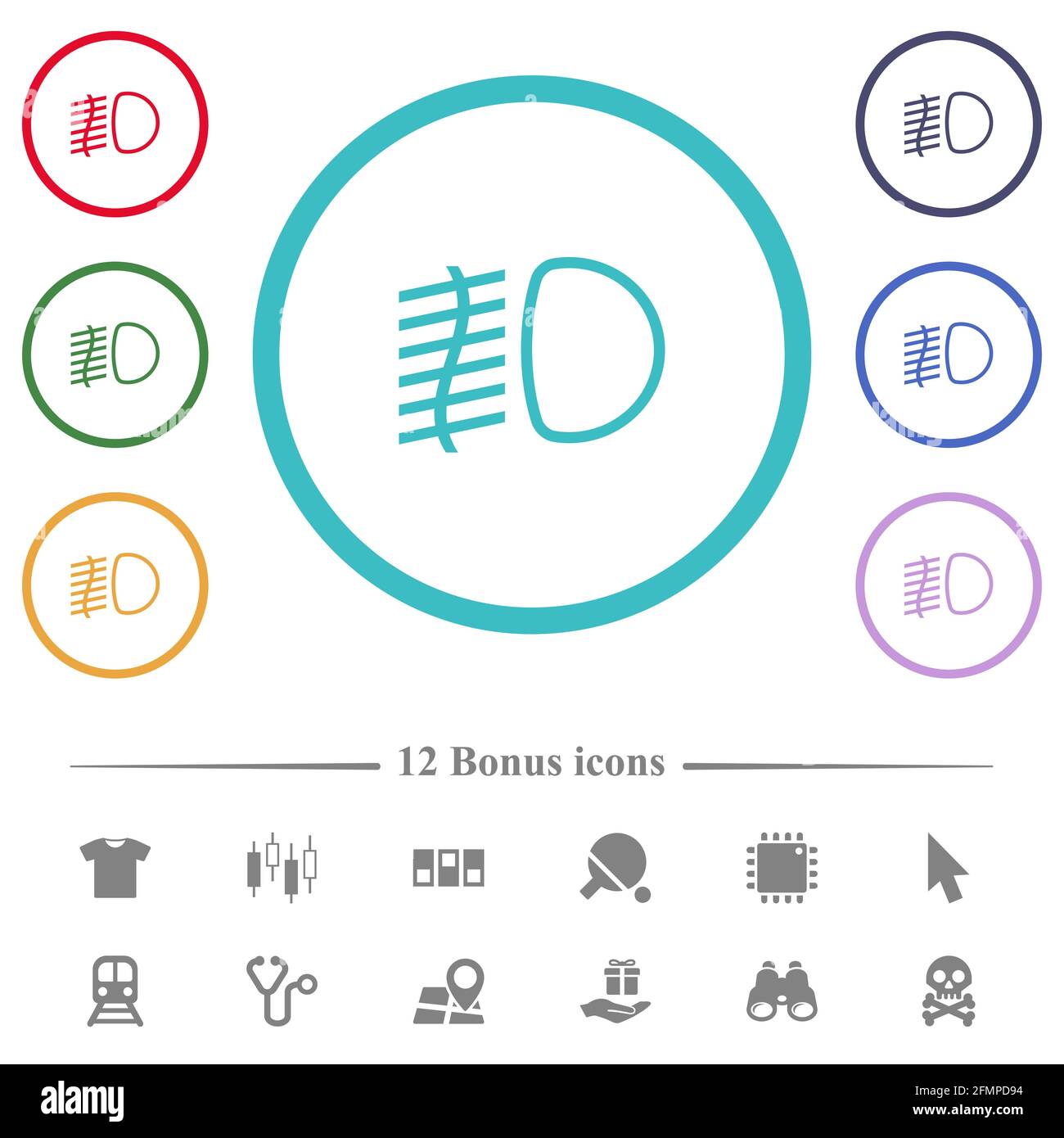 Fog lights flat color icons in circle shape outlines. 12 bonus icons