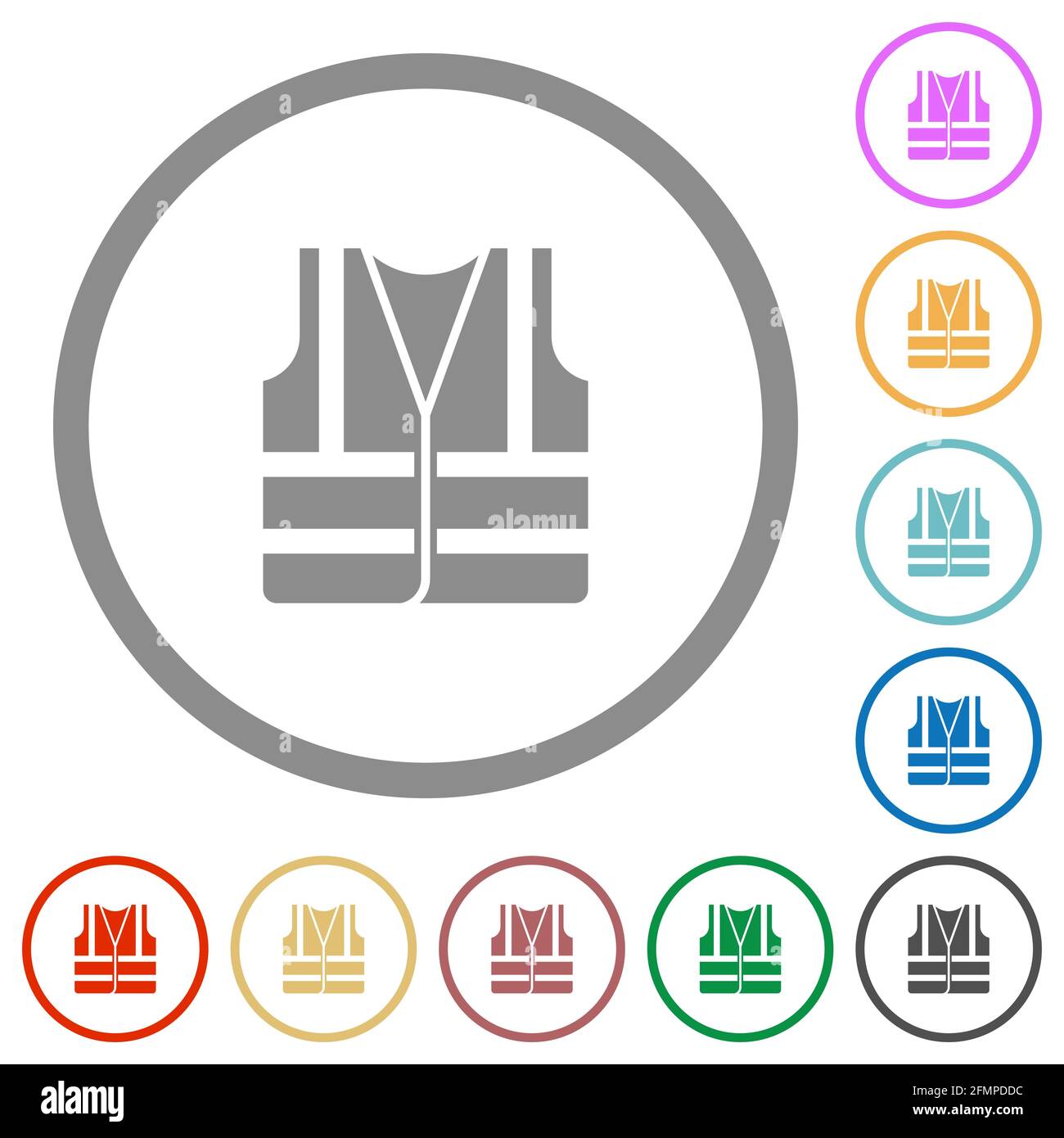 High visibility safety vest flat color icons in round outlines on white ...