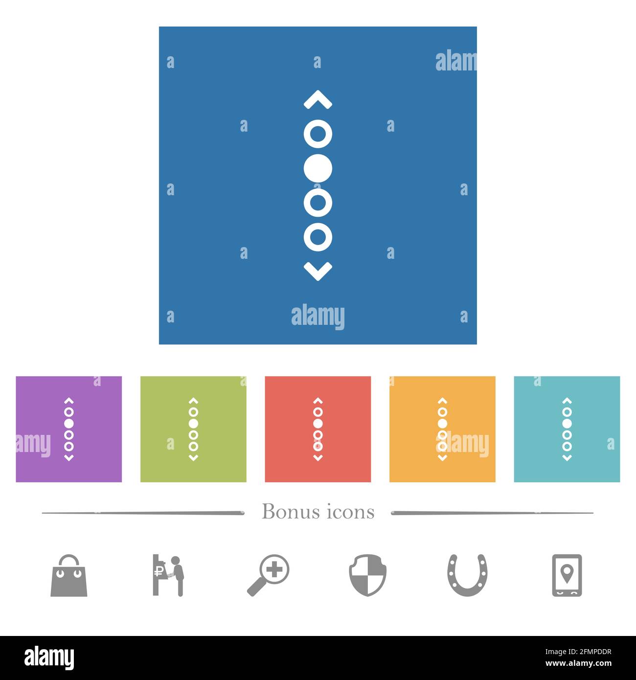 Vertical page navigation flat white icons in square backgrounds. 6 ...
