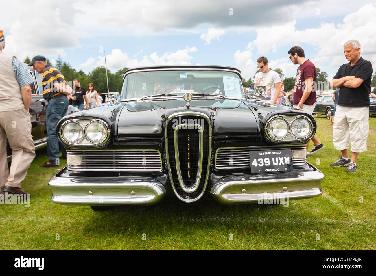 Front view of grille of Ford Edsel at Stars & Stripes American Classic car show Stock Photo