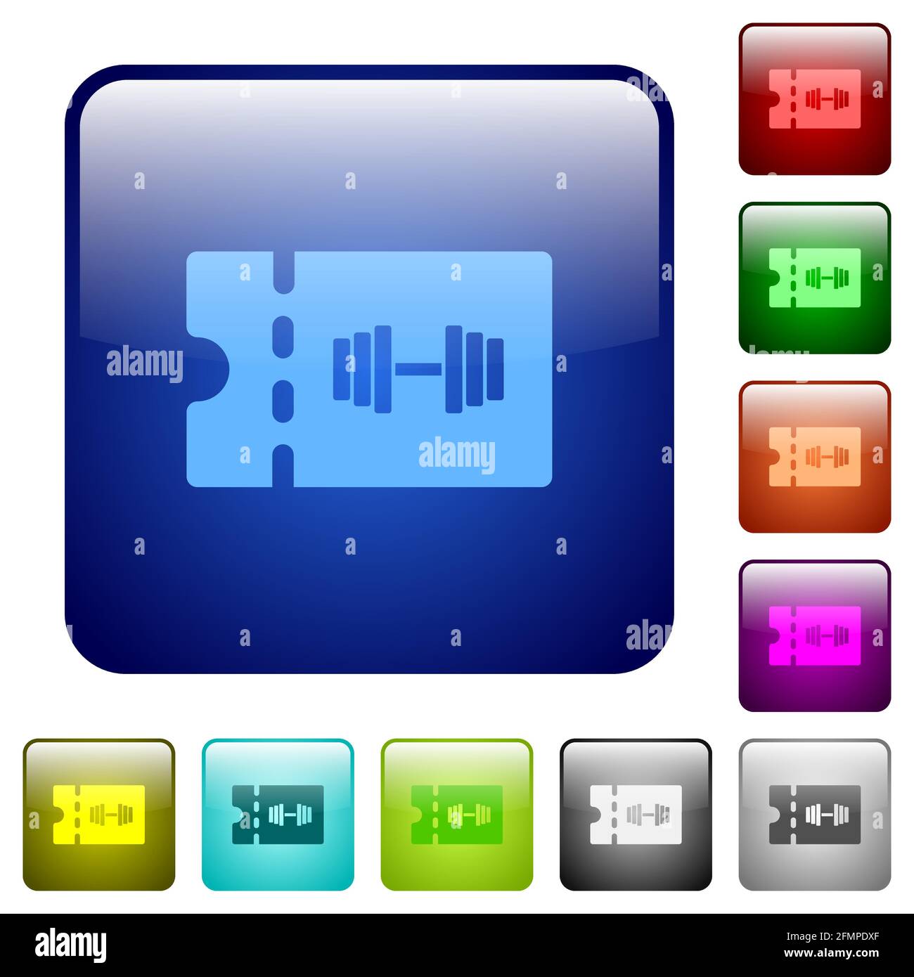 Gym discount coupon icons in rounded square color glossy button set ...