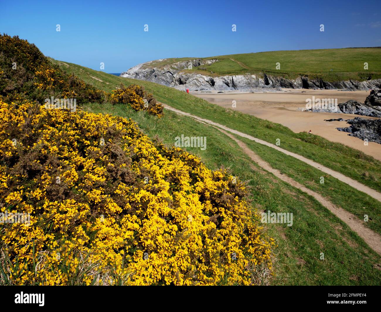 The beach at Porth or Polly Joke, Newquay, Cornwall. Stock Photo