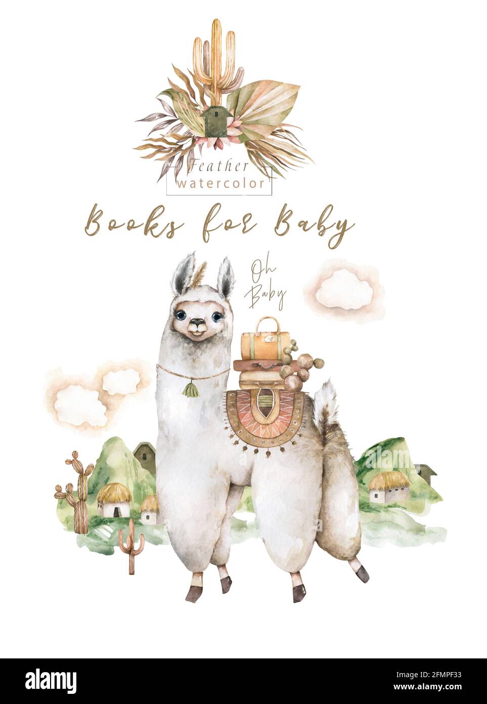 Baby Shower for boy, girl. Cute llamas alpaca characters smiling