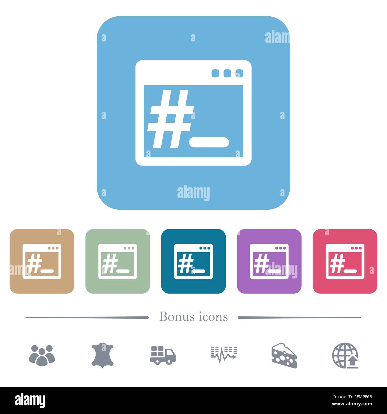 Root terminal white flat icons on color rounded square backgrounds. 6 bonus icons included Stock Vector