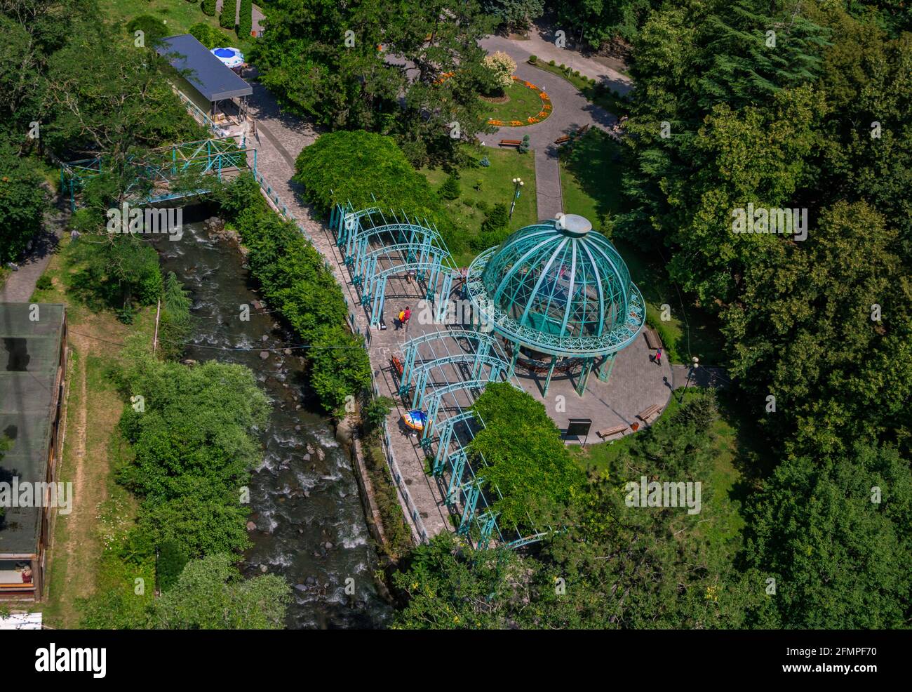 Borjomi/Georgia - July 17, 2019: Top view of famous Georgian mineral ...