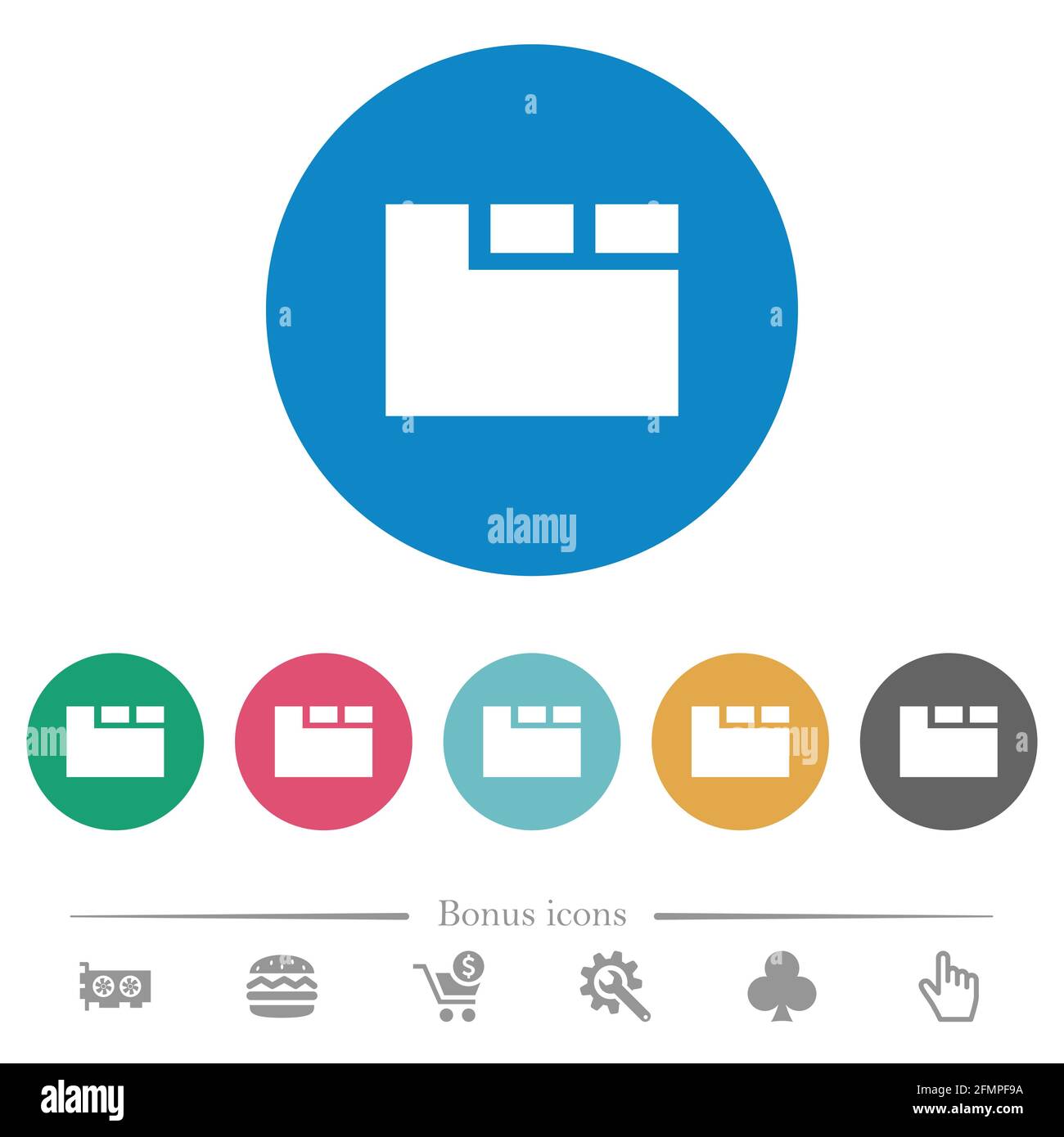 Horizontal tabbed layout active flat white icons on round color ...
