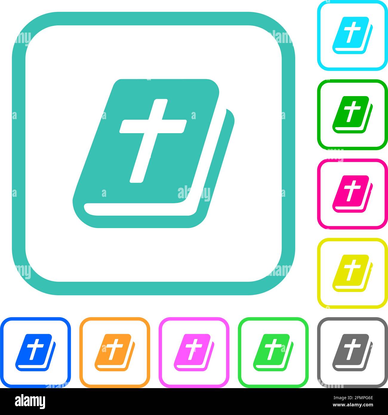 Holy bible vivid colored flat icons in curved borders on white ...