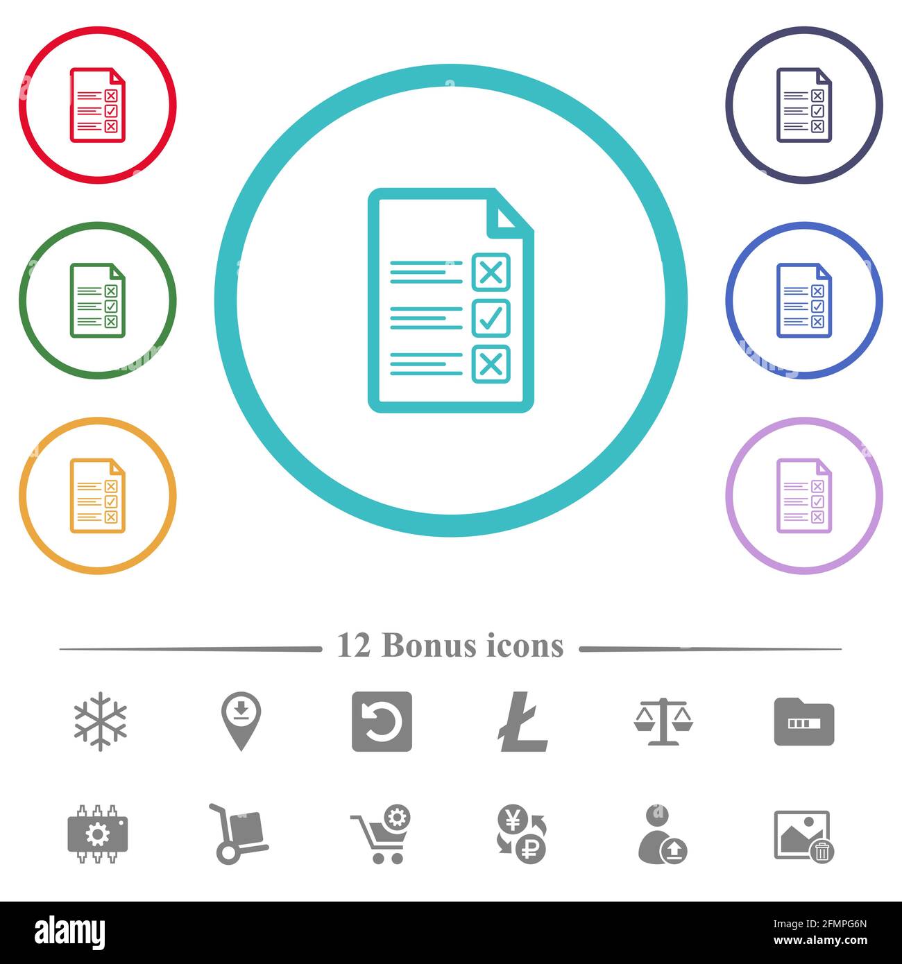 Questionnaire document flat color icons in circle shape outlines. 12 ...