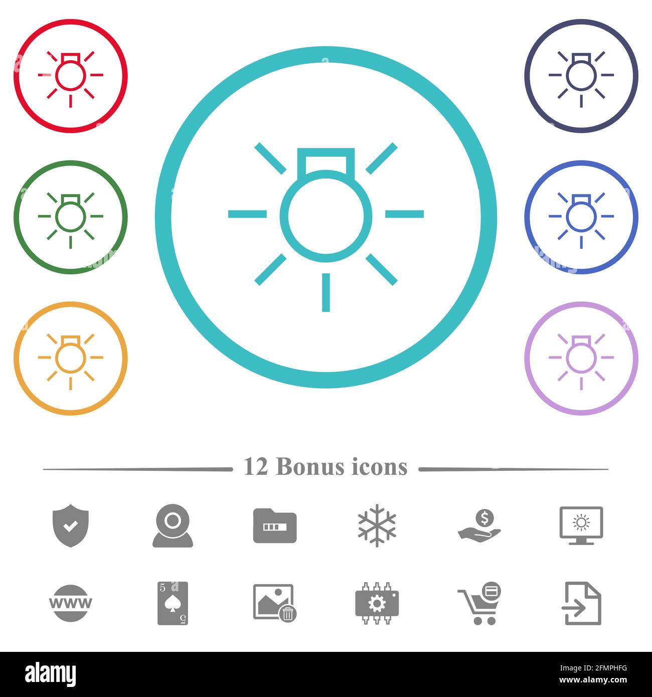 Car parking lights indicator flat color icons in circle shape outlines ...