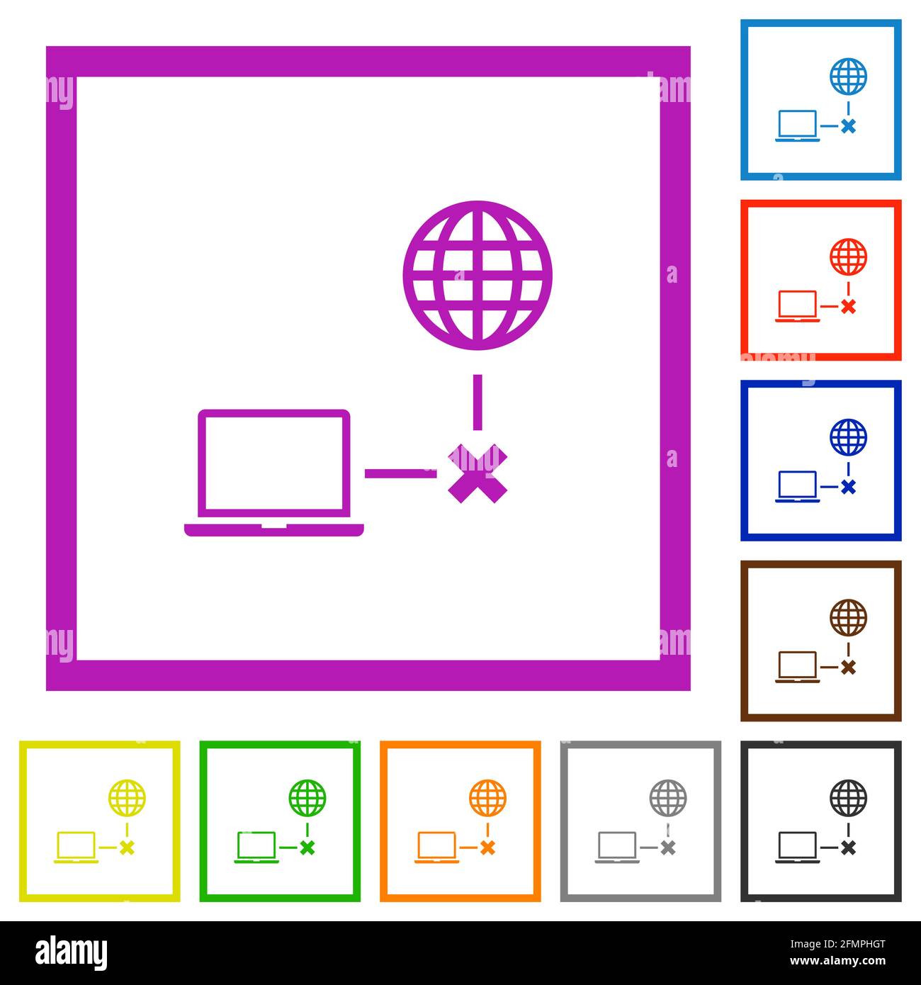 Offline laptop flat color icons in square frames on white background ...