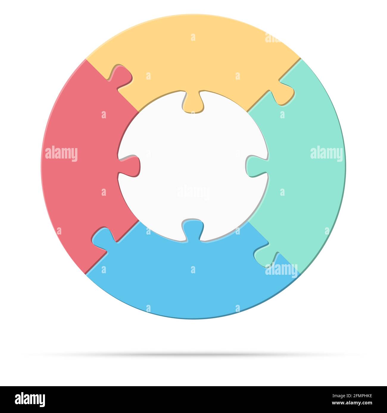 eps vector illustration of round colored puzzle symbolizing cooperation or teamwork process with white base, four options idea Stock Vector