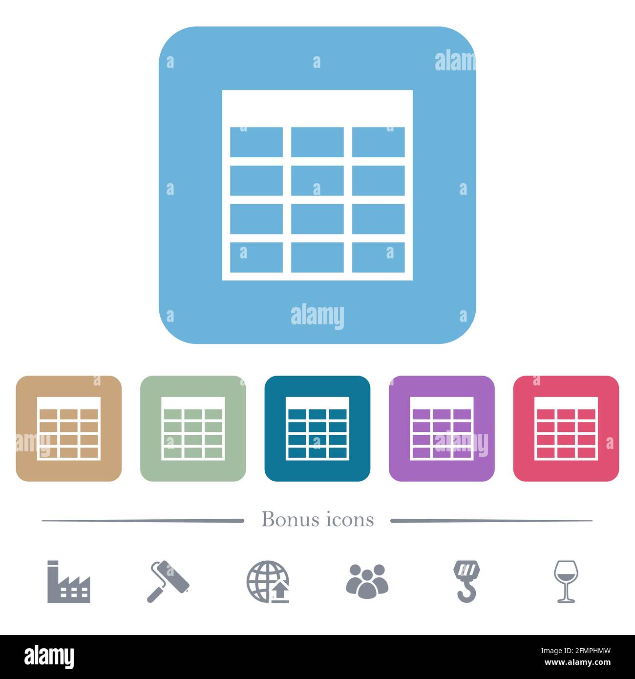 Spreadsheet table white flat icons on color rounded square backgrounds ...