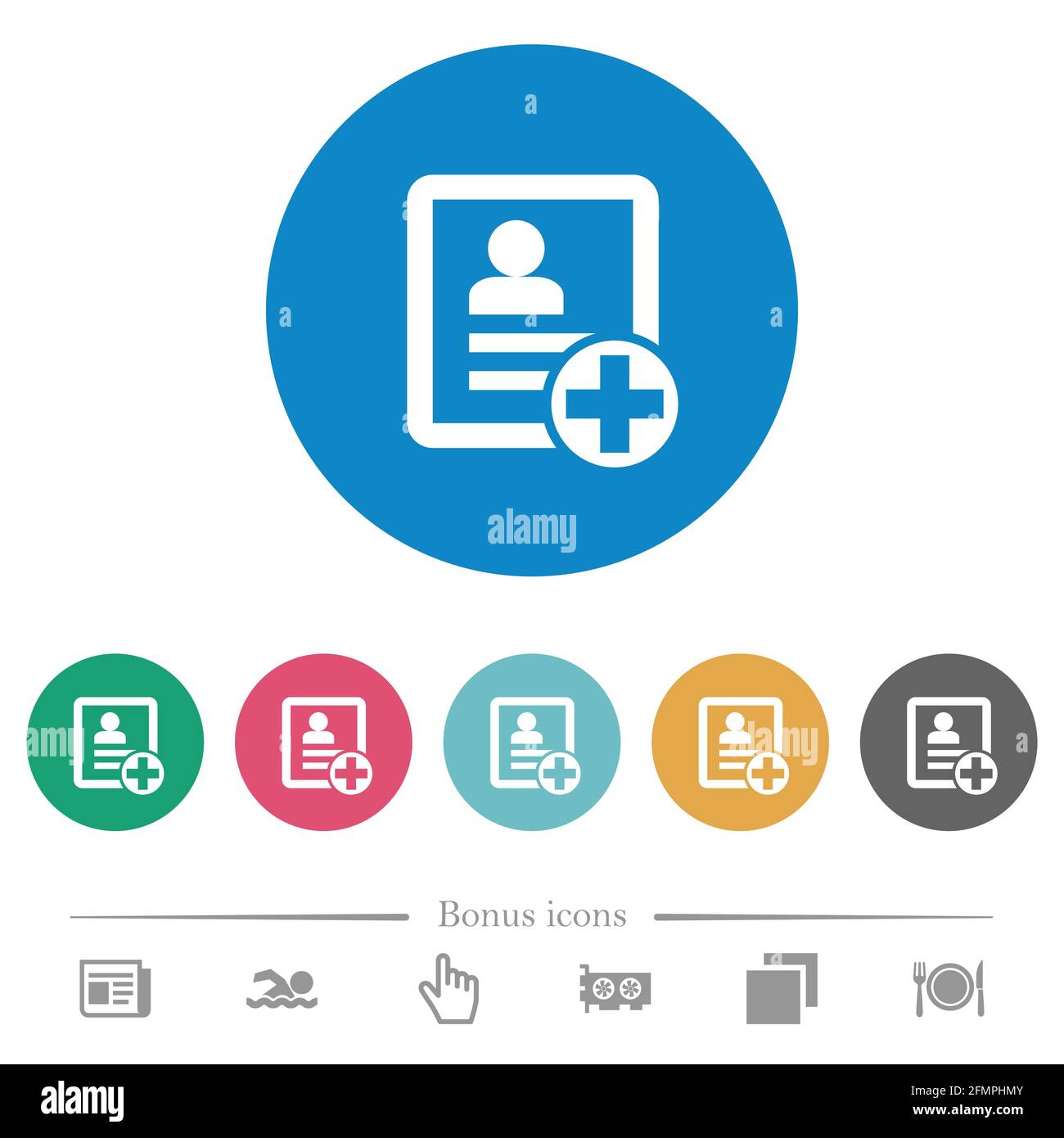 Add new contact flat white icons on round color backgrounds. 6 bonus ...