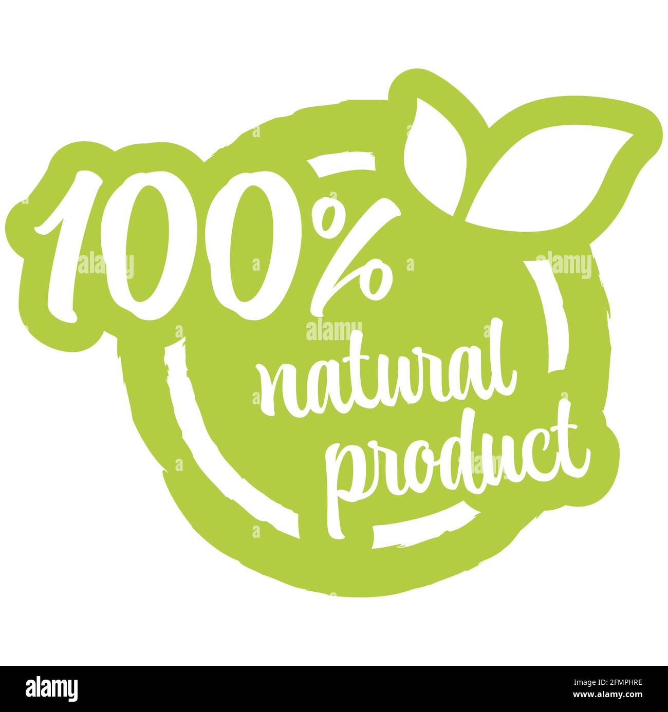eps vector file modern green round stamp with leaves, white text 100% natural product Stock Vector
