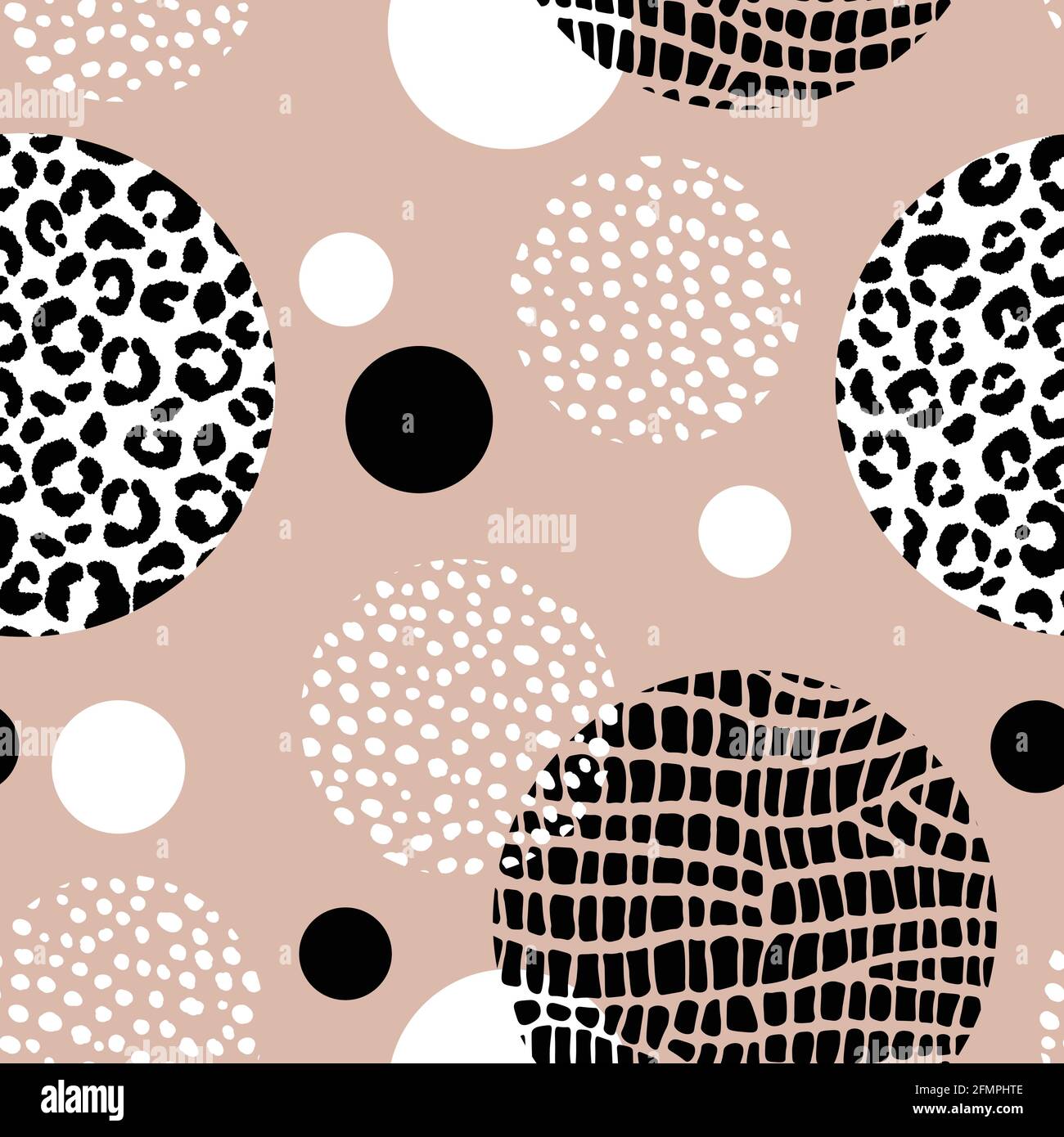 Abstract modern leopard seamless pattern with circles. Animals trendy background. Black and beige decorative vector illustration for print, card Stock Vector