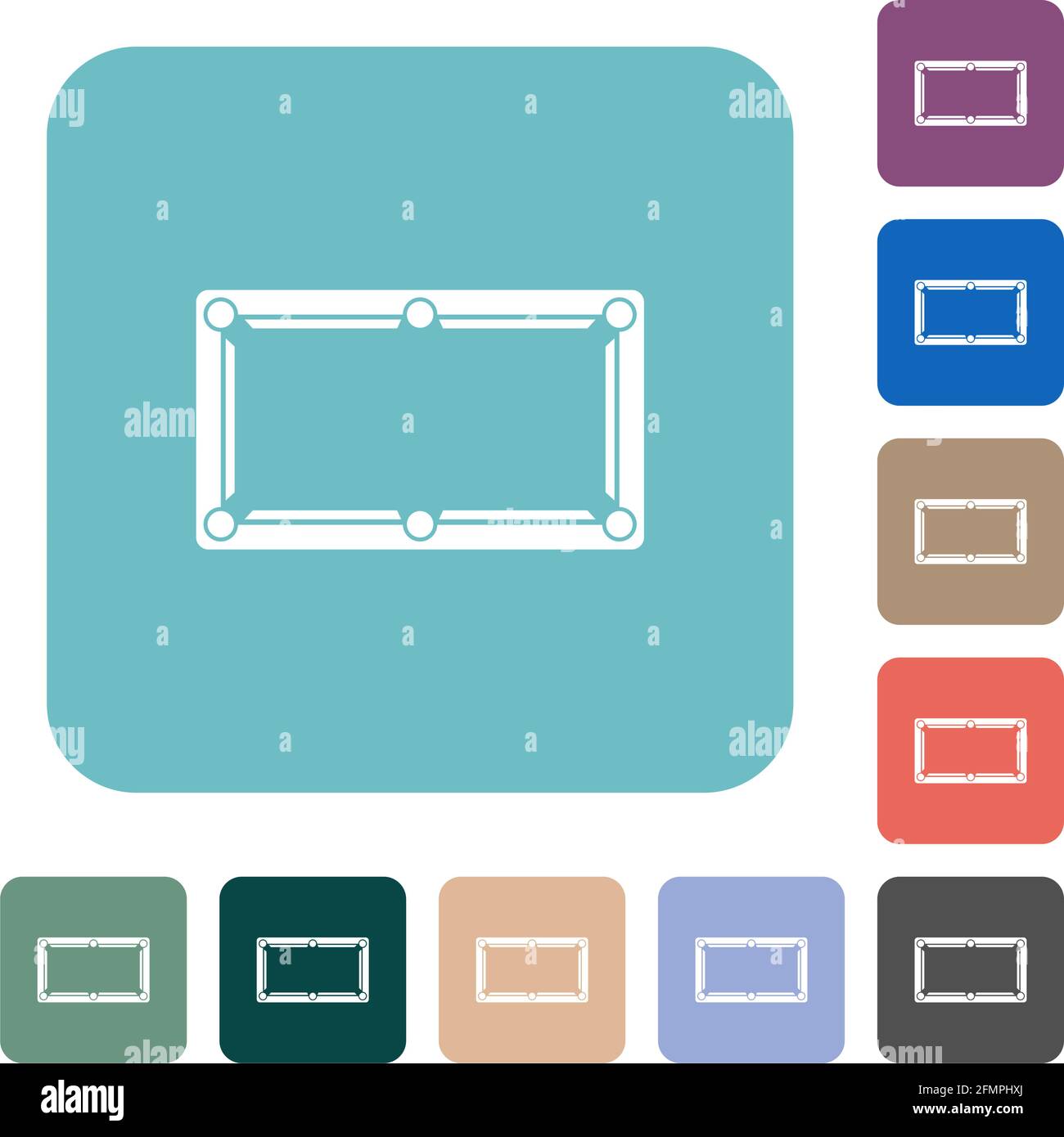 Empty billiard table white flat icons on color rounded square backgrounds Stock Vector