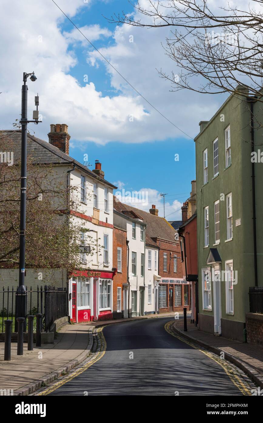 Harwich town, view of attractive period property lining Church Street in the centre of the old town area of Harwich, Essex, England, UK Stock Photo