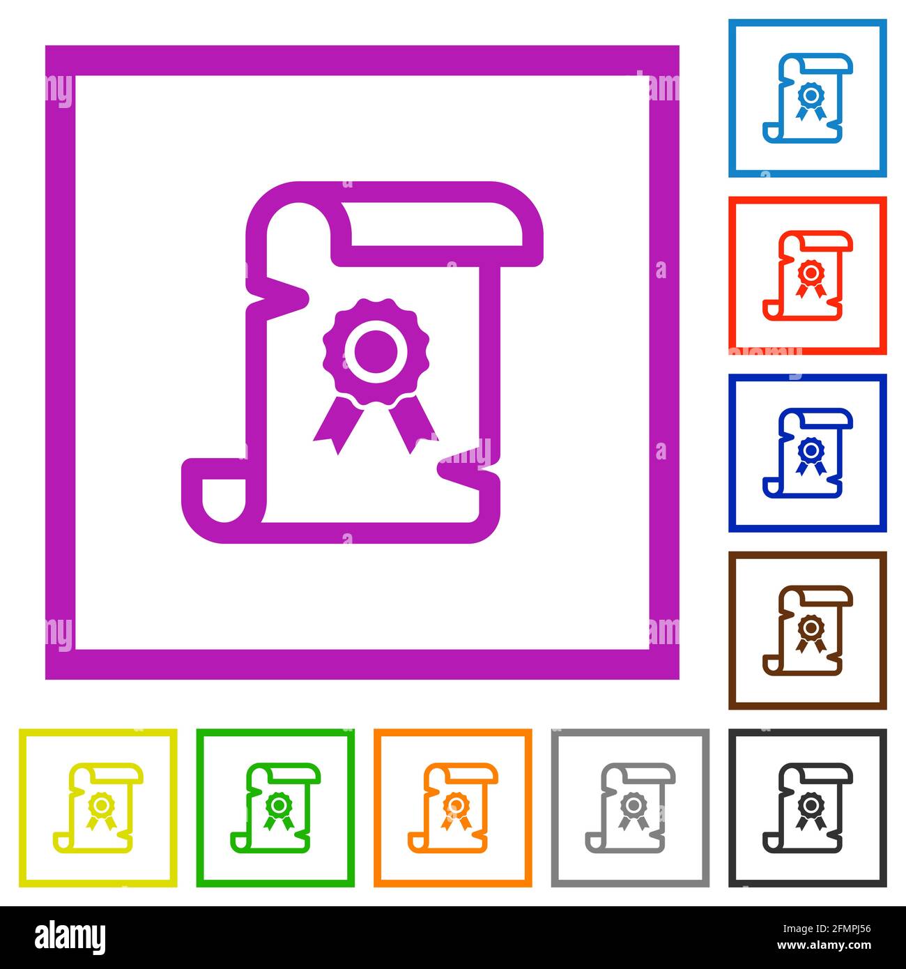 Old certificate flat color icons in square frames on white background ...