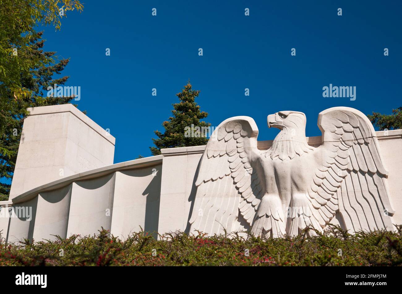 Sculpture of an eagle, the US National Emblem, in the Lorraine American Cemetery and Memorial, World War II, St Avold, Moselle (57), Grand Est region, Stock Photo