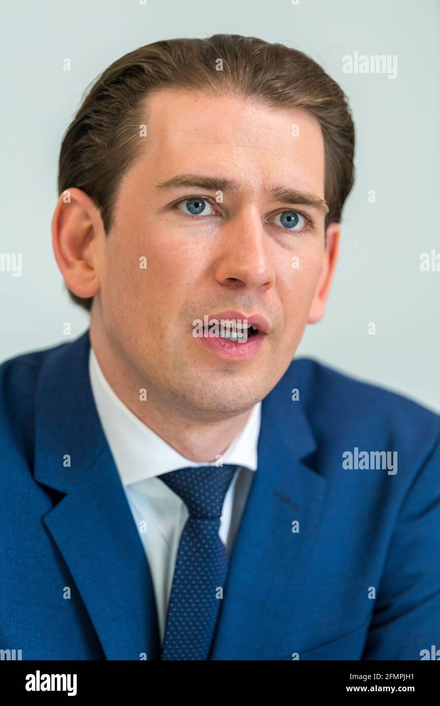 Munich, Germany. 11th May, 2021. Sebastian Kurz, Federal Chancellor of the  Republic of Austria, photographed during an interview with the Deutsche  Presse Agentur at the Bavaria Studio film location near Munich. Credit: