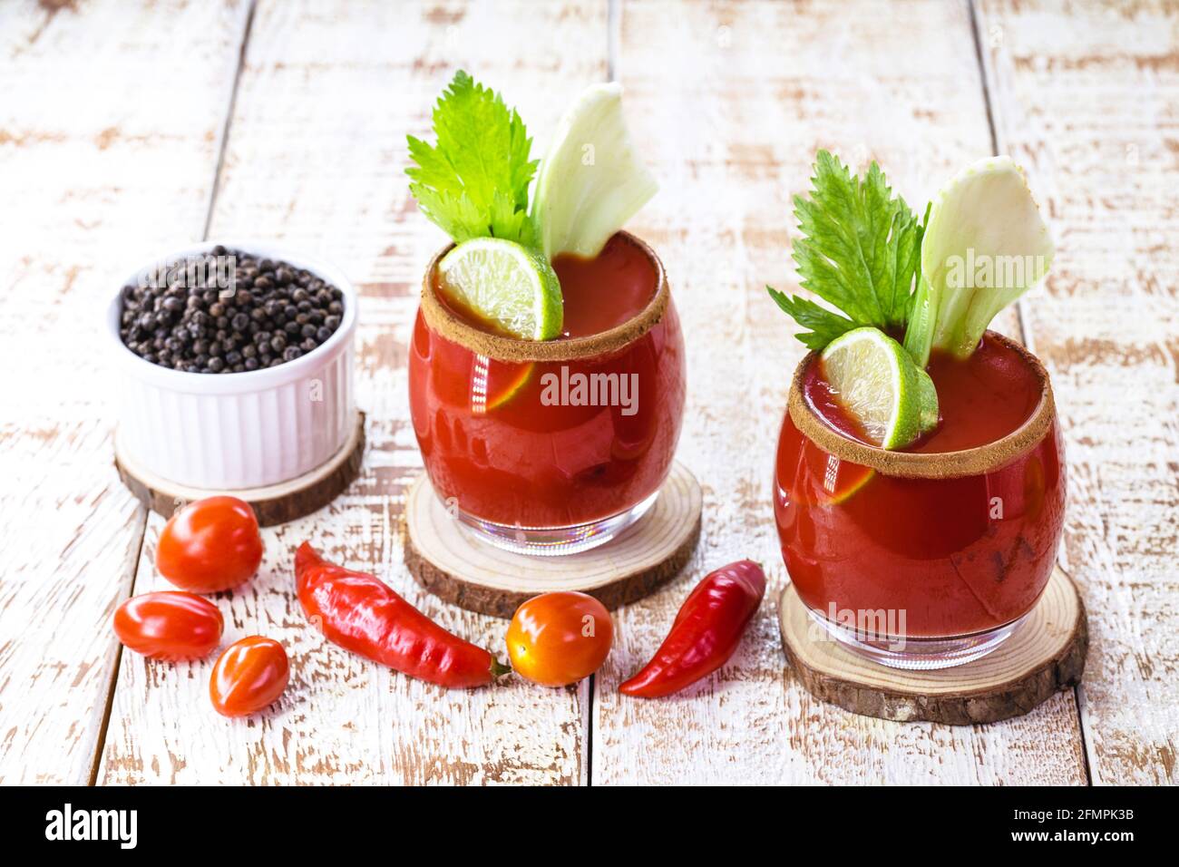 Bloody mary, a cocktail made with vodka, tomato juice, lemon juice