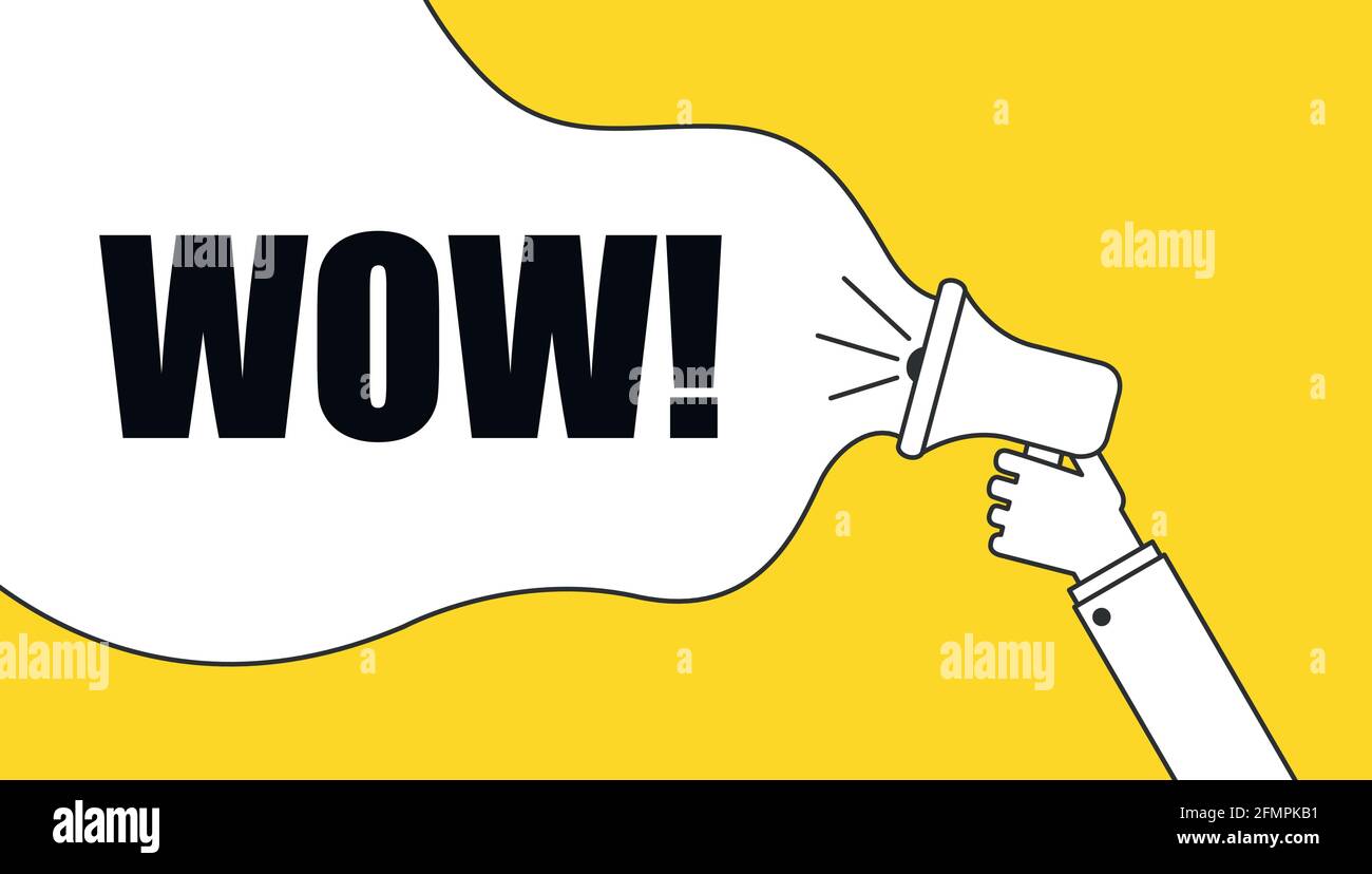 WOW message into speech bubble of megaphone. Vector Stock Vector