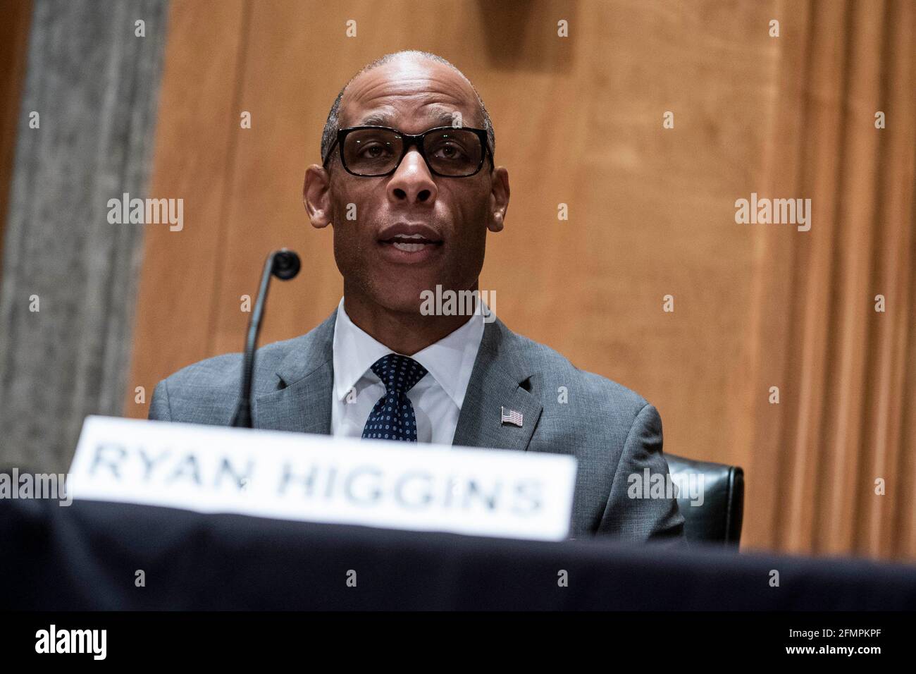 Washington, USA. 11th May, 2021. Ryan Higgins, chief information security officer at the U.S. Department of Commerce, speaks during a Senate Homeland Security and Governmental Affairs Committee hearing in Washington, DC, U.S., on Tuesday, May 11, 2021. The hearing is titled 'Prevention, Response, and Recovery: Improving Federal Cybersecurity Post-SolarWinds.' (Photo by Sarah Silbiger/Pool/Sipa USA) Credit: Sipa USA/Alamy Live News Stock Photo