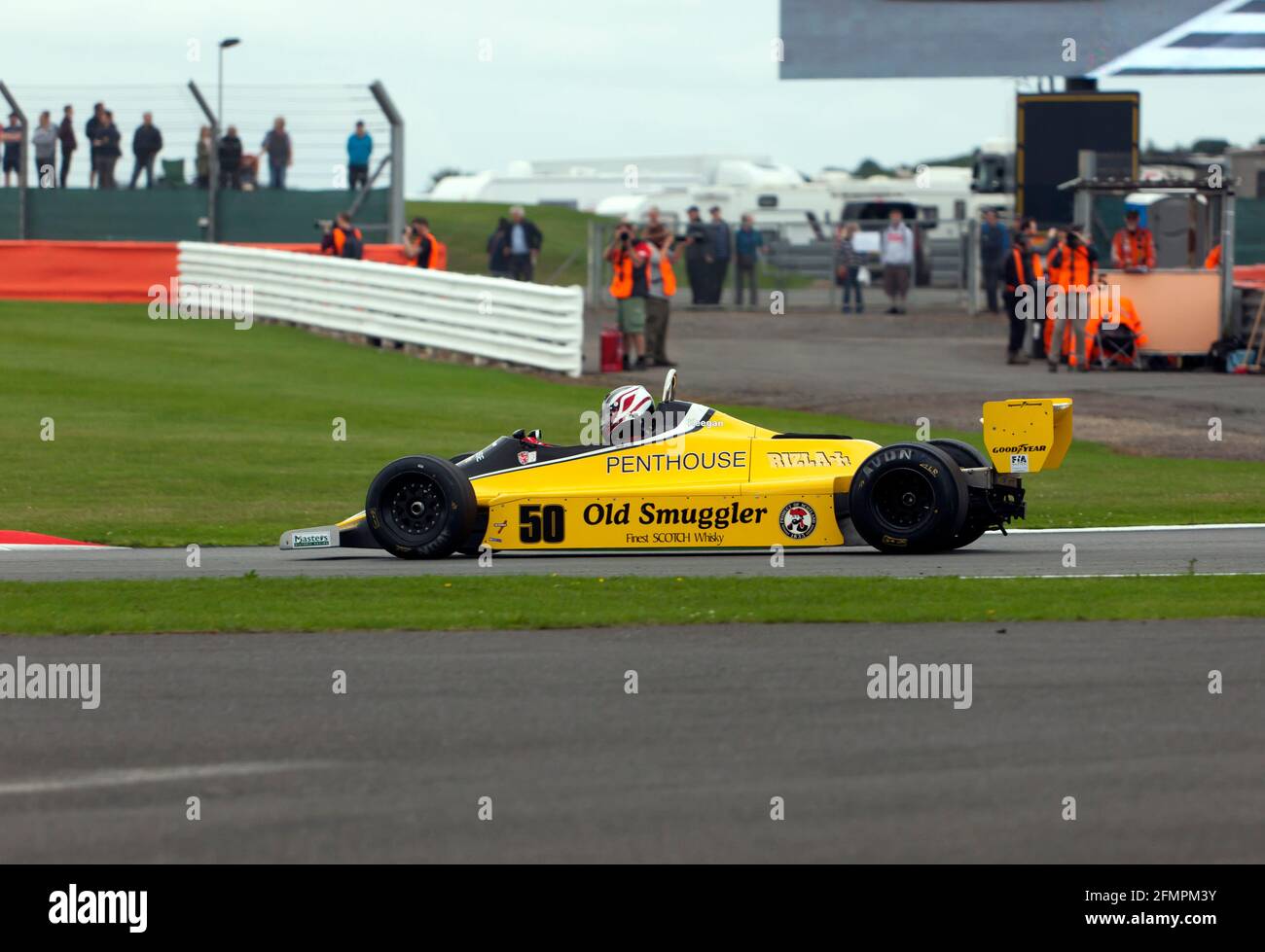 Michael Lyons driving a 1980, Williams FW07B, during the FIA Masters Historic Formula One Race at the 2017 Silverstone Classic. Stock Photo