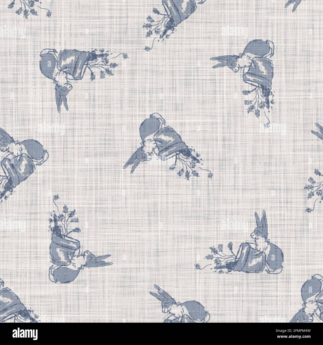 Seamless french farmhouse bunny linen printed fabric background ...