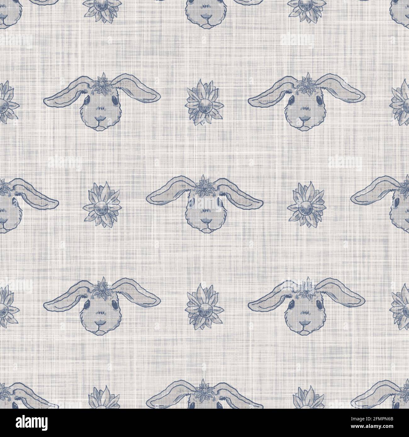 Seamless french farmhouse bunny linen printed fabric background ...