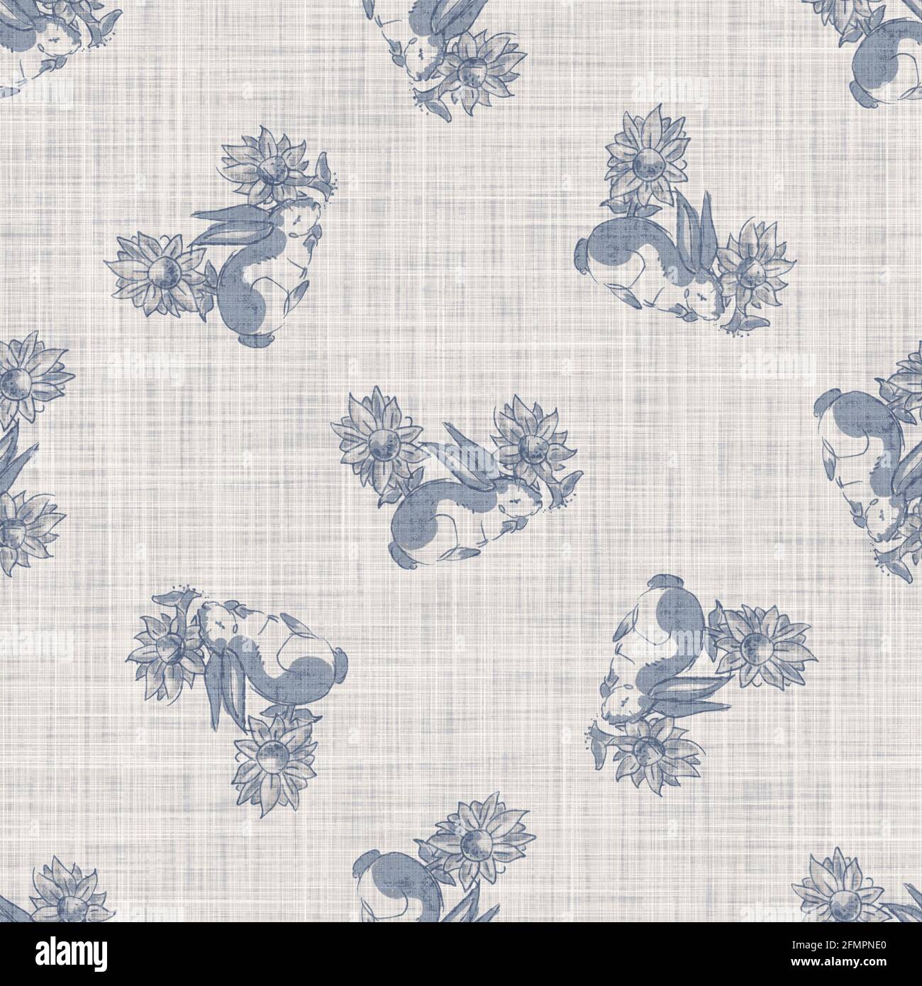 Seamless french farmhouse bunny linen printed fabric background ...