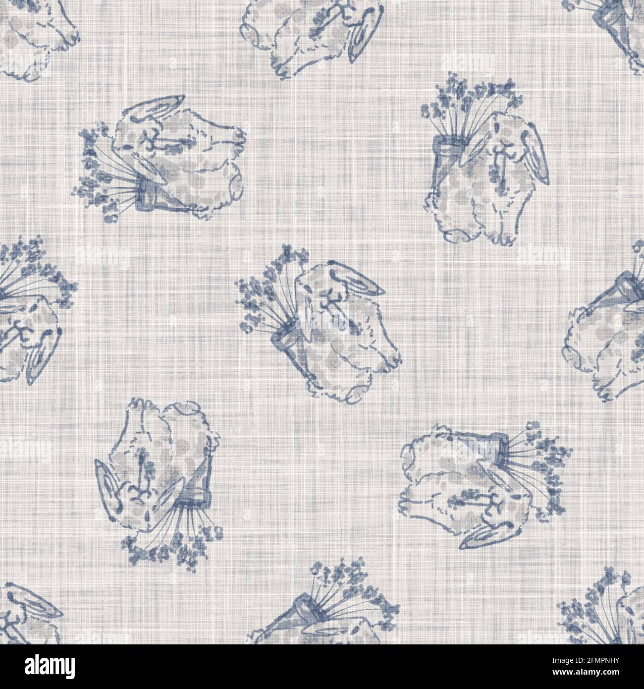 Seamless french farmhouse bunny linen printed fabric background ...