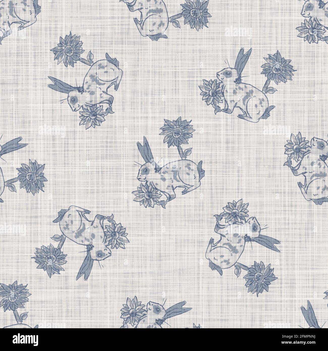 Seamless french farmhouse bunny linen printed fabric background ...
