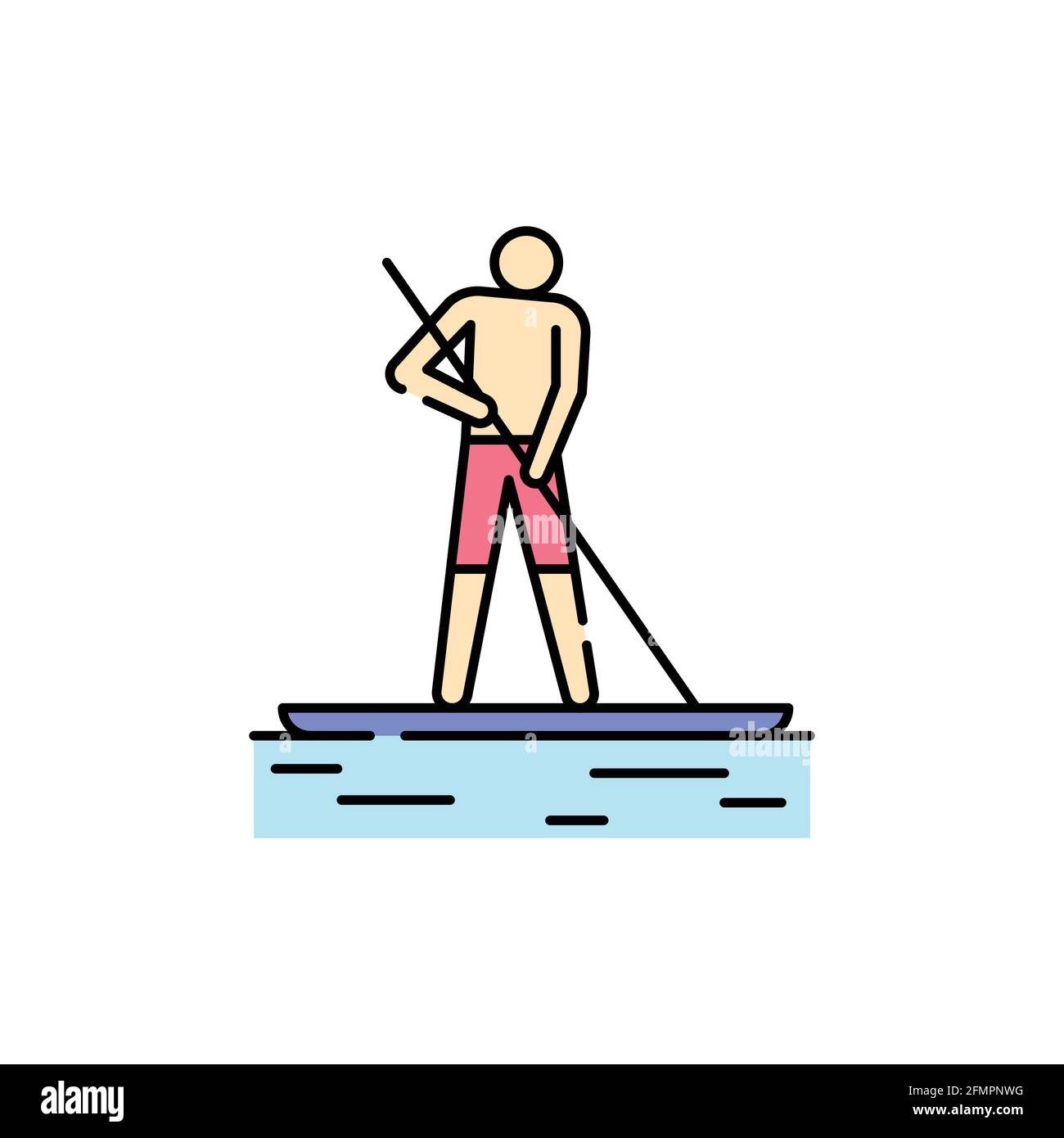 Paddleboarding color line icon. Isolated vector element. Outline pictogram for web page, mobile app, promo Stock Vector