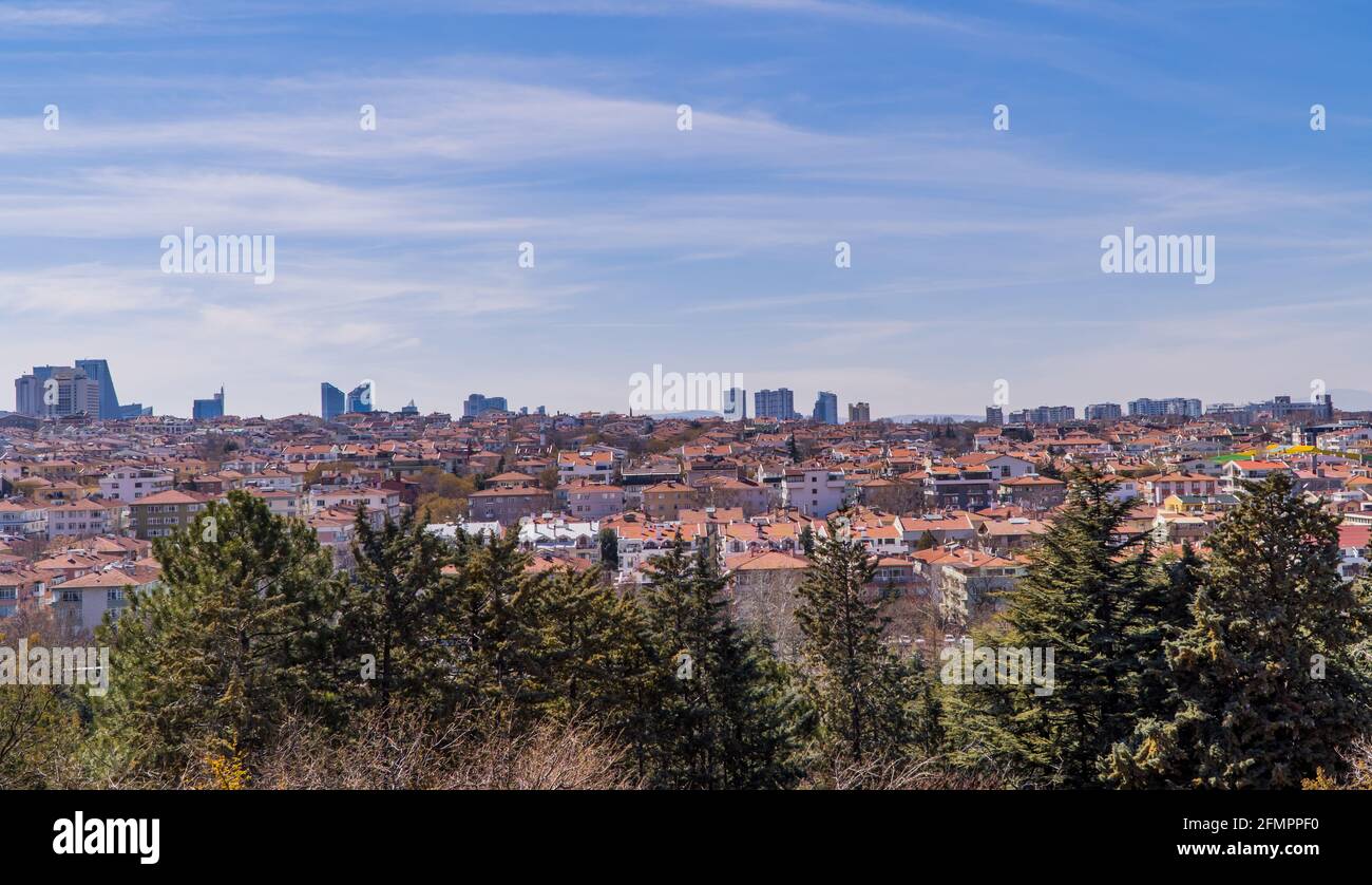 Panoramic view of the cityscape of Ankara, Turkey seen from Anitkabir Stock Photo