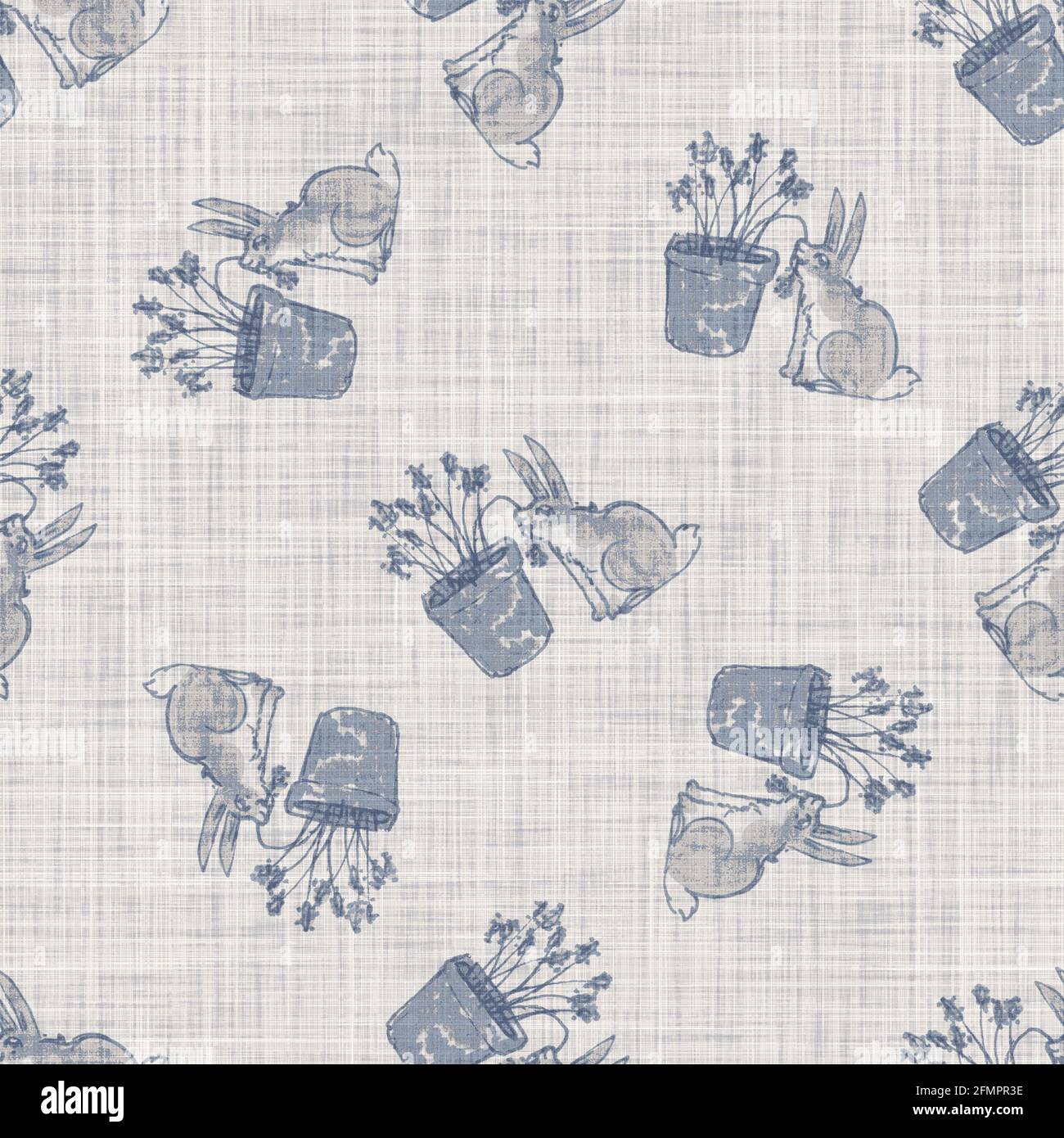 Seamless french farmhouse bunny linen printed fabric background ...