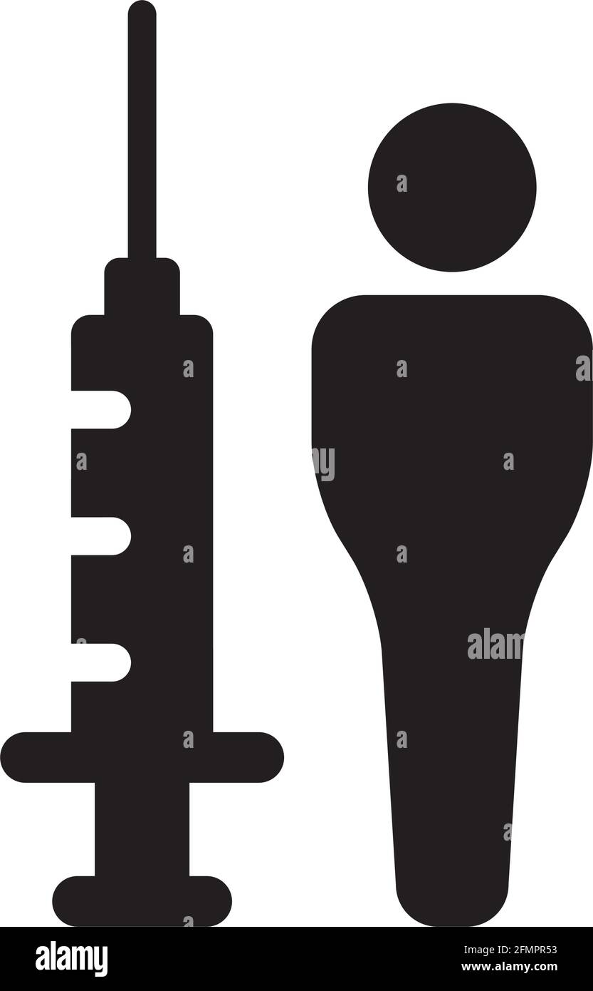 Vaccine icon vector with injection syringe male person symbol for ...